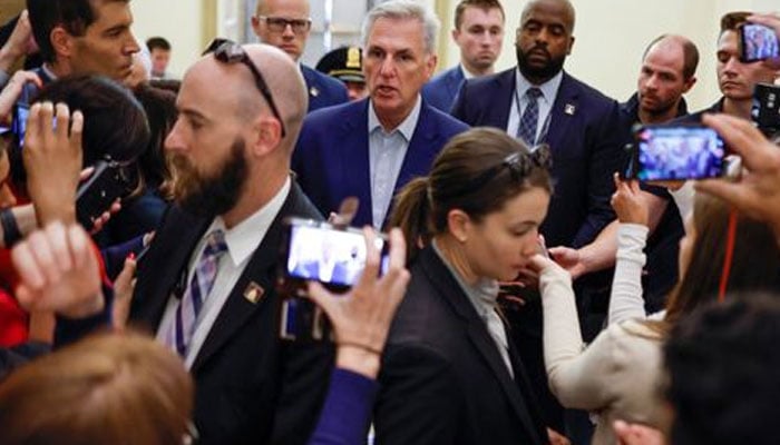 Kevin McCarthy speaks with reporters at the US Capitol, on May 26, 2023. —Reuters