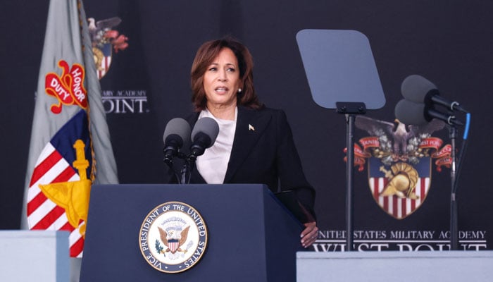 US Vice President Kamala Harris delivers the commencement address at the 2023 graduation ceremony at US Military Academy West Point on May 27, 2023, in West Point, New York. — AFP