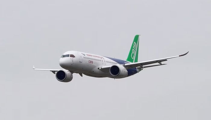 Chinese passenger jet C919 performs at the China International Aviation and Aerospace Exhibition, or Airshow China, in Zhuhai, Guangdong province. — Reuters