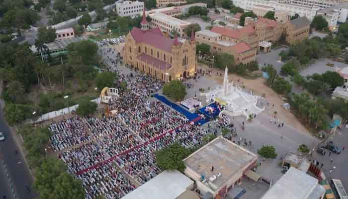 An aerial view of the St. Patricks Cathedral shows people gathered in its compound for the ceremony.  — Provided by the author