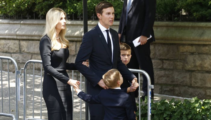 (L-R) Ivanka Trump, Jared Kushner, Theo Kushner, and Joseph Kushner during a funeral at St. Vincent Ferrer Roman Catholic Church in New York City. — AFP/File