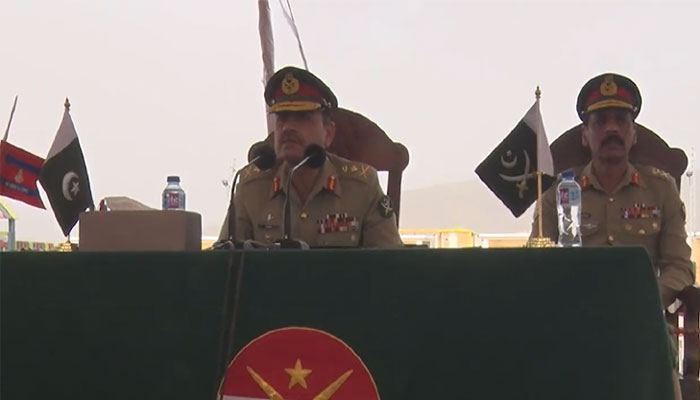 Chief of Army Staff (COAS) General Asim Munir is addressing officers of Command & Staff College Quetta in this still taken from a video on May 29, Monday. — ISPR