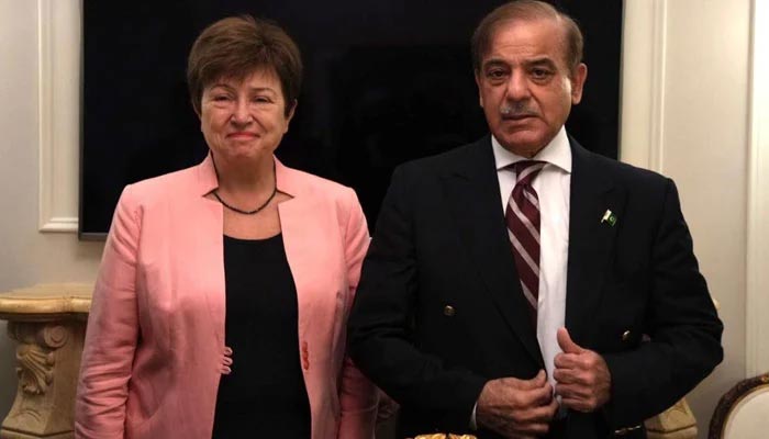 International Monetary Fund Managing Director Kristina Georgieva calls on Prime Minister Muhammad Shehbaz Sharif on September 21, 2022. — Twitter/@KGeorgieva