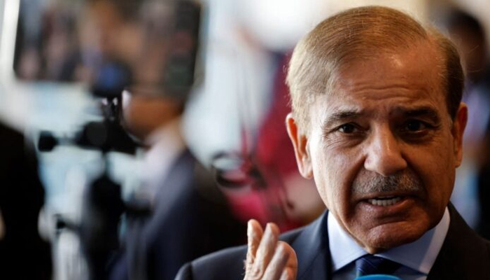 Preime Minister Shehbaz Sharif photographed while talking to media in this undated image. — AFP/File