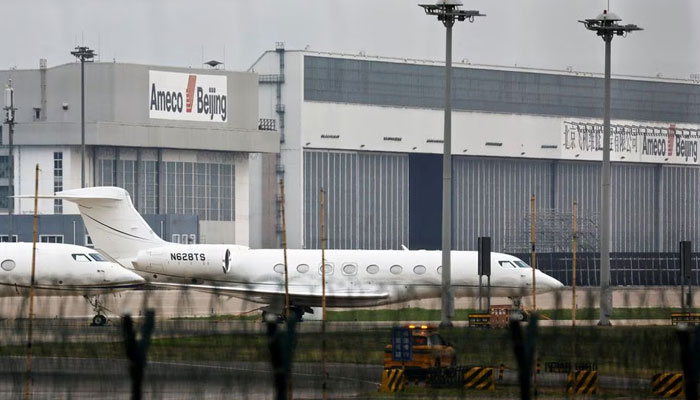 Tesla Inc Chief Executive Officer Elon Musks private jet is seen at Beijing Capital International Airport in Beijing, China May 30, 2023. — Reuters
