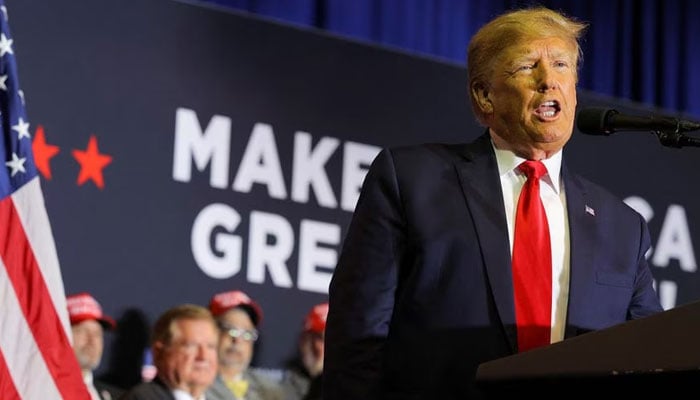 [2/5] Former U.S. President and Republican presidential candidate Donald Trump speaks at a campaign event in Manchester, New Hampshire, April 27, 2023.—Reuters