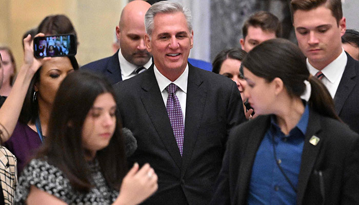 US House Speaker Kevin McCarthy (R-CA) walks to the House Chamber to vote on the US debt limit at the US Capitol in Washington, DC, on May 31, 2023.—AFP