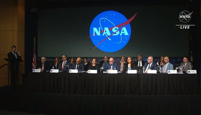 Nasas UFO panel while discussing theunidentified anomalous phenomena (UAPs) in their first public meeting on May 31, 2023. — Screengrab/YouTube/Nasa Video