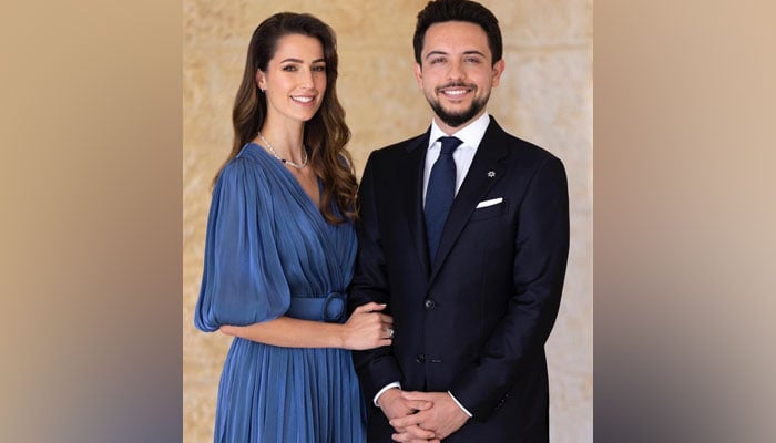 28-year-old Crown Prince of Jordan Hussein with 29-year-old Saudi citizen Rajwa Khaled bin Musaed bin Saif bin Abdulaziz Al Saif can be seen in this picture obtained on June 1, 2023. — Instagram/alhusseinjo