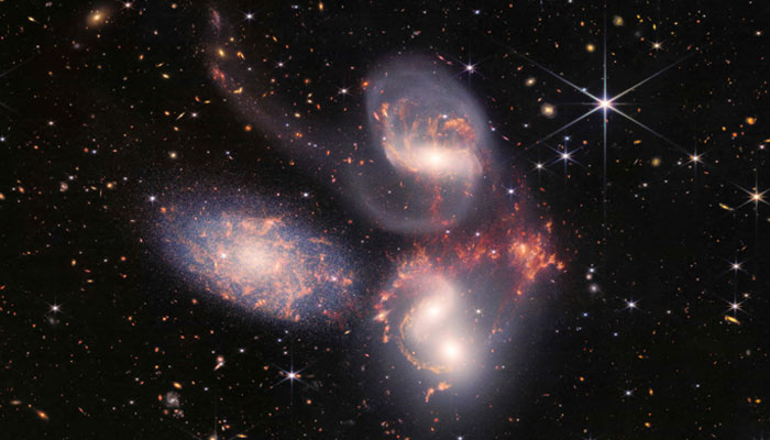 This image shows Stephans Quintet captured by the James Webb Space Telescope (JWST), a visual grouping of five galaxies, in a new light. — AFP/File