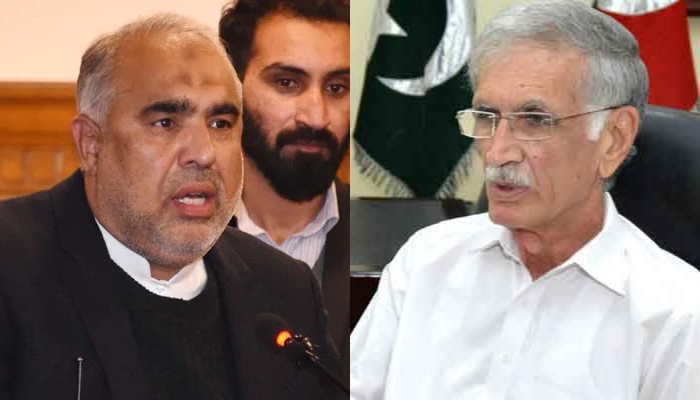 PTI leaders Asad Qaiser (left) and Pervez Khattak. — Twitter/Radio Pakistan/File
