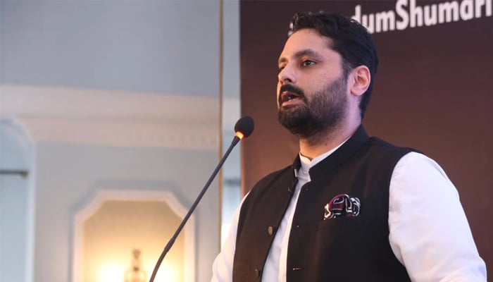 Social activist and lawyer Jibran Nasir speaks during an event. — Instagram/mjnasir