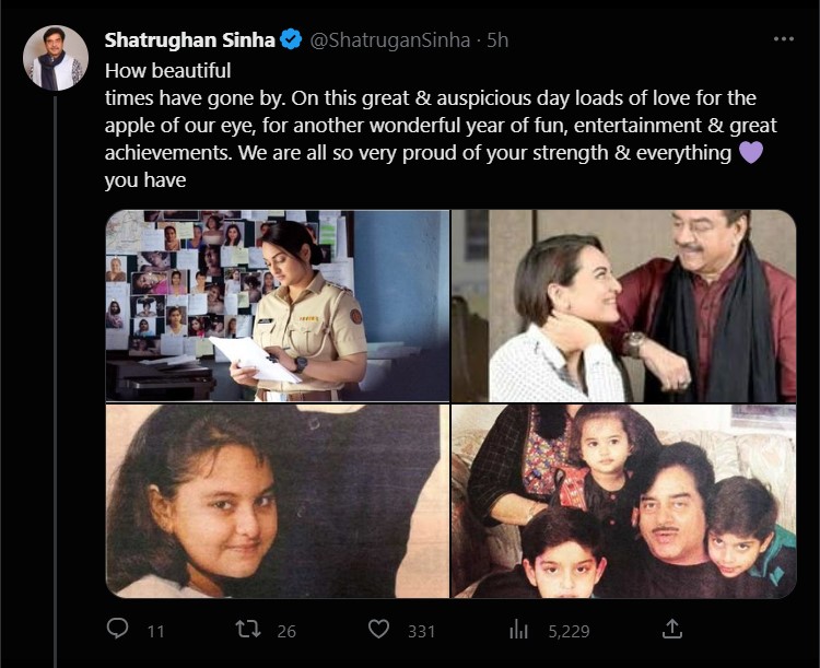 Sonakshi Sinhas dad Shatrughan Sinha pens long note on daughters birthday