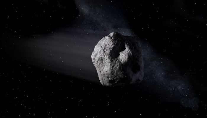 This illustration shows a near-Earth space rock that looks like asteroid 2020 SW travelling through space. — Nasa/File