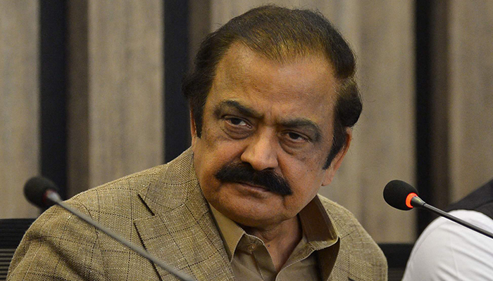 Interior Minister Rana Sanaullah listens to a question   during a property   league  successful  Islamabad connected  May 24, 2022. — AFP