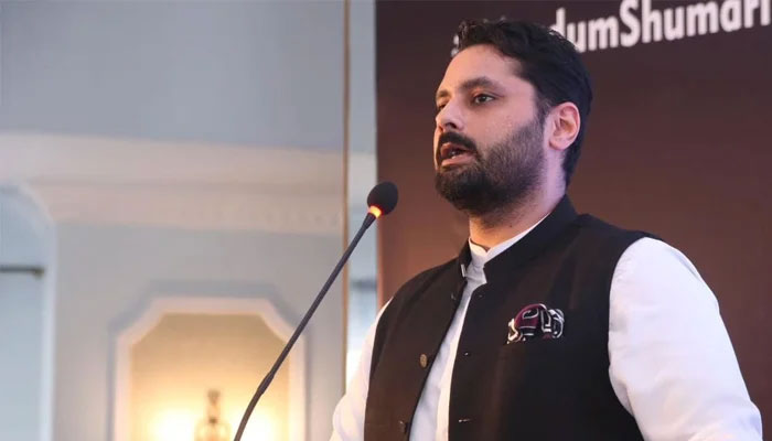 Social activist and lawyer Jibran Nasir speaks during an event. — Instagram/mjnasir
