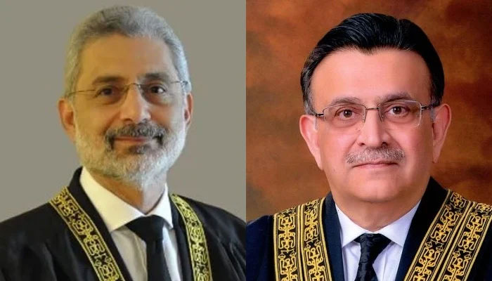 Senior Puisne Judge Justice Qazi Faez Isa (left) and Chief Justice of Pakistan (CJP) Umar Ata Bandial. — Supreme Court website/File