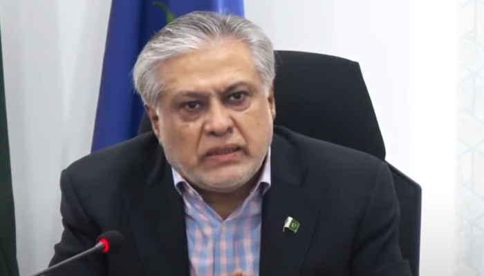 Finance Minister Ishaq Dar speaking to a business delegation in Islamabad, on June 3, 2023, in this still taken from a video. — YouTube/PTVNewsLive