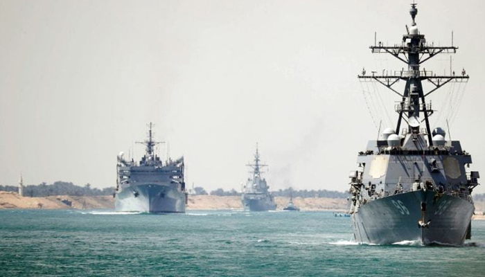 A file image of naval ships floating in the sea. — AFP