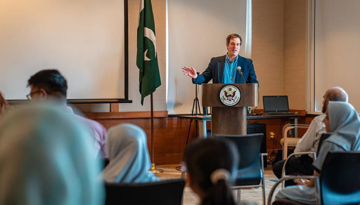 United States Deputy Chief of Mission (DCM) in Pakistan Andrew Schofer addressing a meeting. — Press Release