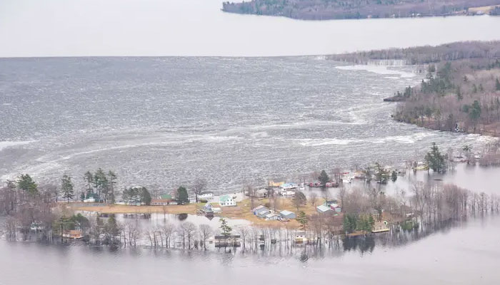 A flooded community is seen in this aerial photo taken from Canadian Armed Forces helicopters surveying the flood regions of the Saint John River Valley, near Fredericton, New Brunswick, Canada, April 24, 2019. Picture taken on April 24, 2019.—Reuters