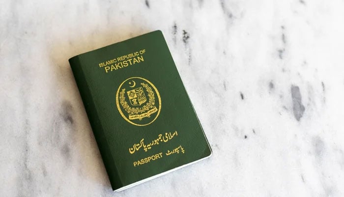 پاکستانی پاسپورٹ کی بغیر شناخت شدہ تصویر۔  — Twitter/@visafoto_com/File