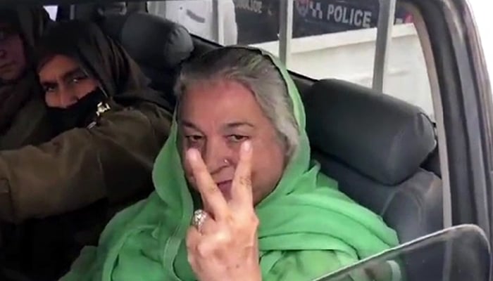 PTI leader Dr Yasmin Rashid gestures victory in this undated photo. — Twitter/File