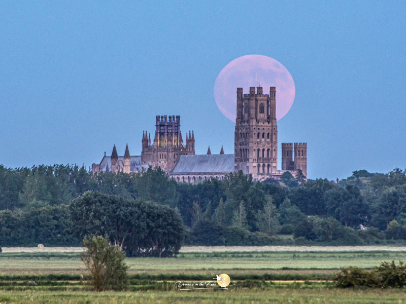 The amazing Strawberry full moon rising over Ely Cathedral — Twitter/@VeronicaJoPo