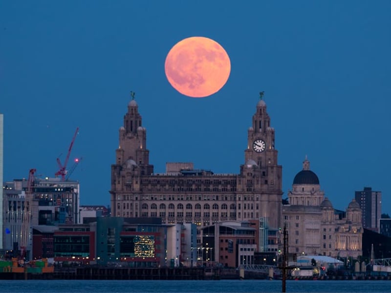 Strawberry moon rising last night over Liverpool — Twitter/@Stephencheatley