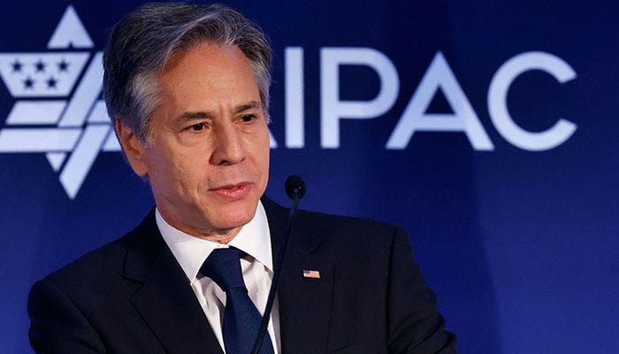 US Secretary of State Antony Blinken addresses the American Israel Public Affairs Committee (AIPAC) annual policy summit at Grand Hyatt on June 05, 2023, in Washington, DC. —AFP