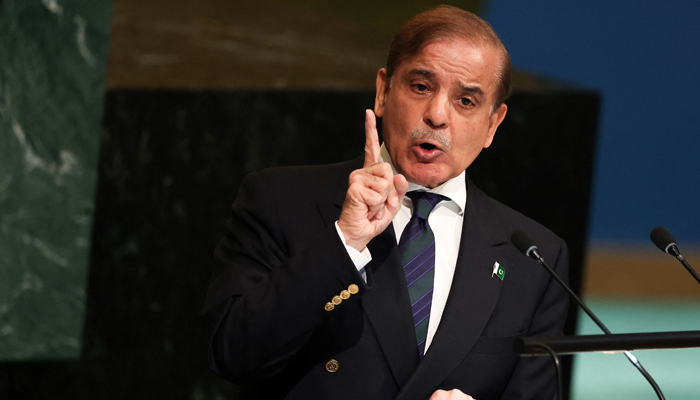 Pakistans Prime Minister Muhammad Shehbaz Sharif addresses the 77th United Nations General Assembly at UN headquarters in New York City, New York, US, September 23, 2022. — Reuters
