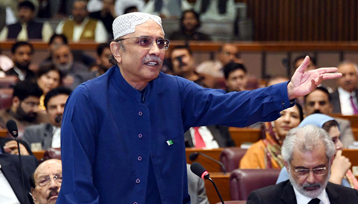 PPP Co-chairman Asif Ali Zardari speaks during a National Assembly Session in Islamabad, on 10, 2023. — PPI