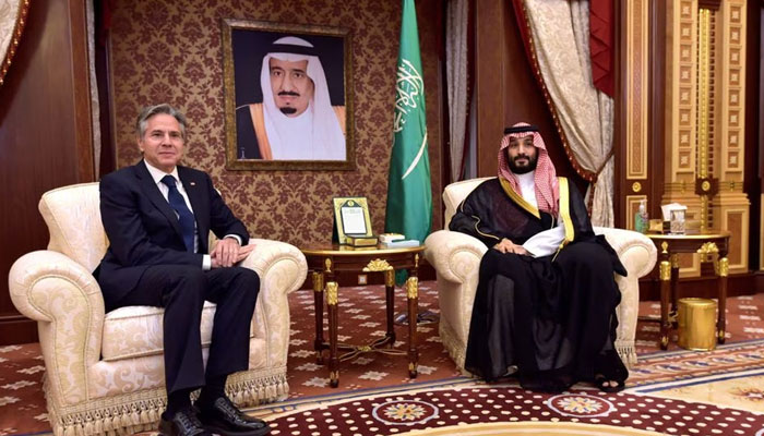 Saudi Arabias Crown Prince Mohammed bin Salman (right) meets US Secretary of State Antony Blinken in Jeddah, Saudi Arabia on June 7, 2023. — Reuters
