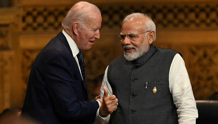 US President Joe Biden speaks with Indian Prime Minister Narendra Modi at the G20 Summit opening session in Nusa Dua, Bali, Indonesia, on November 15, 2022. — Reuters