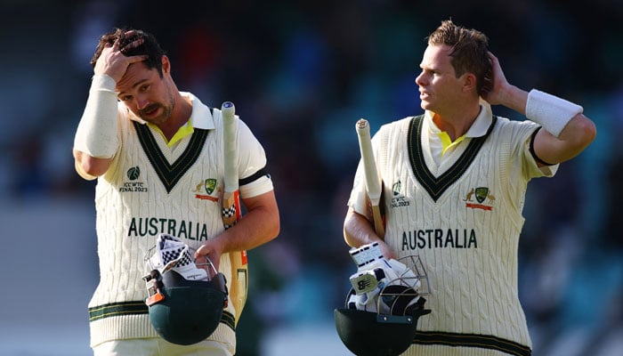Australias Travis Head and Steven Smith at the end of the first days play of the World Test Championship Final being played at the Oval, London, June 7, 2023. — Reuters