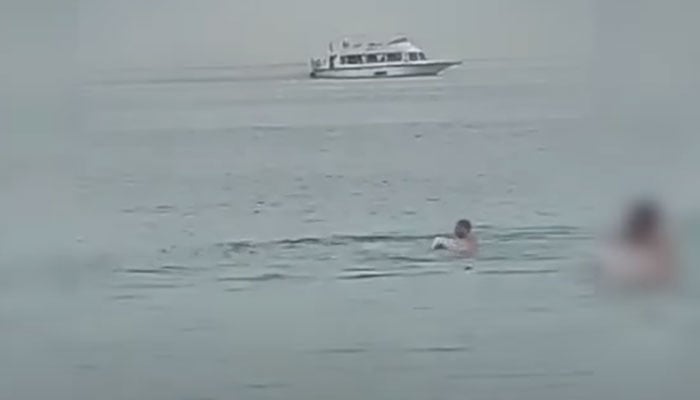 This screengrab shows a man grabbed by a shark on June 8, 2023, at Red Sea, Egypt. — YouTube/DailyMail