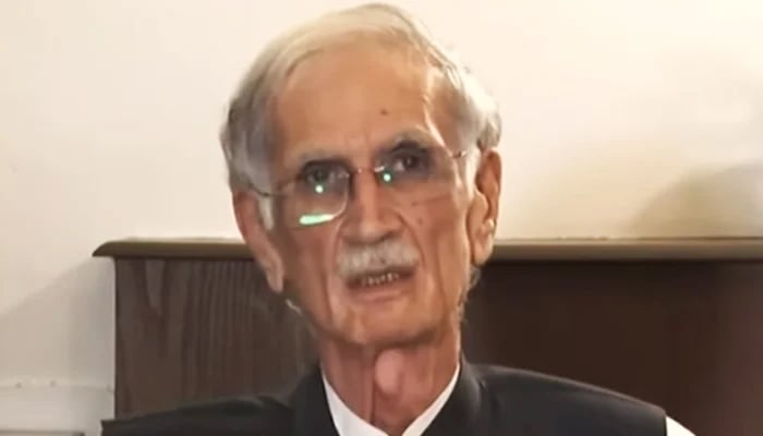 PTI leader Pervez Khattak is addressing a press conference in Islamabad in this still taken from a video on June 1, 2023. — YouTube/GeoNews