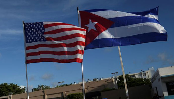 American and Cuban flags can be seen outside the Versailles restaurant, in Miami Florida. — Reuters/File