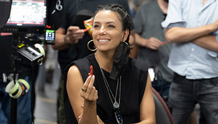 Eva Longoria on the set of Flamin Hot | CREDIT: 20TH CENTURY STUDIOS