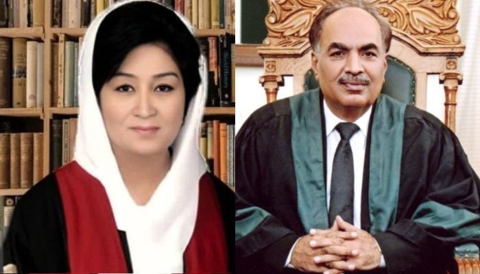Peshawar High Court Chief Justice Musarrat Hilali (left) and Sindh High Court Chief Justice Ahmed Ali M. Shaikh. — APP/SHC website/File