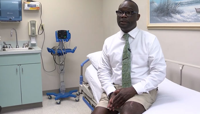 53-year-old Donnie Adams can be seen speaking with NBC News in a hospital. — Screengrab/YouTube/NBC News