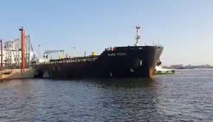 Russian vessel Pure Point reaches Karachi port on June 11. — Twitter/ Roohan_Ahmed