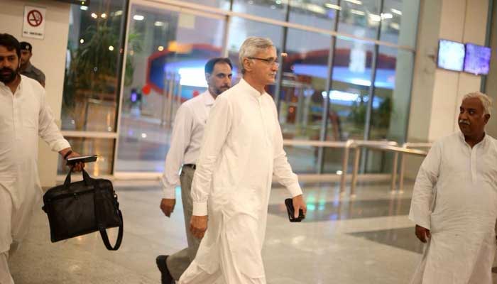 An undated image of Istehktam-e-Pakistan Party President Jahangir Tareen arriving at the airport. — Murtaza Ali Shah/File