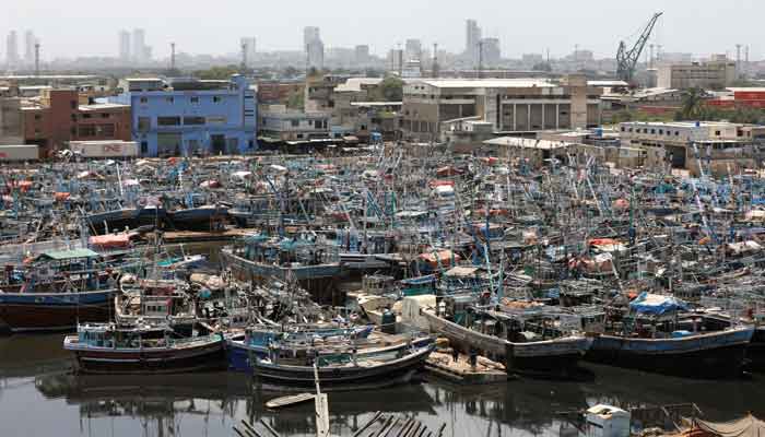 View of anchored fishing boats, after ban imposed on coastal activities following the cyclonic storm, Biparjoy, over the Arabian Sea, at Karachis Fish Harbour, in Karachi, Pakistan June 10, 2023. —Reuters