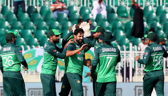 Pakistan team celebrates during a match on April 27, 2023. — AFP