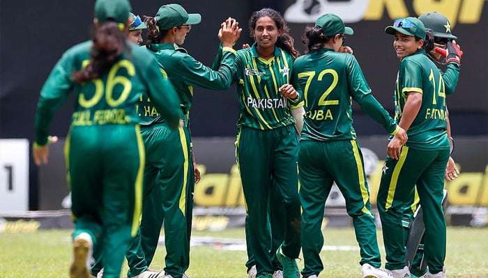 Pakistan A celebrate a wicket during first match against Nepal at ACC Women’s Emerging Teams Asia Cup 2023.