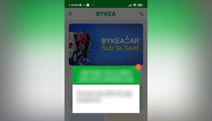 Bykea users received inappropriate messages from the app on June 13, 2023. — Geo News