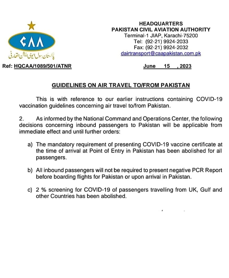 Pakistan scraps COVID restrictions for air travellers