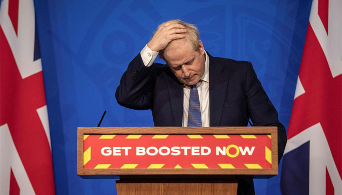 Former Britains Prime Minister Boris Johnson speaks during a virtual press conference on the status of COVID-19, in Downing Street. — AFP/File