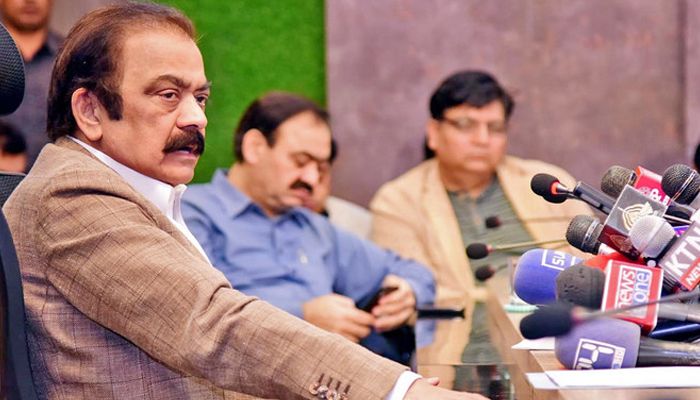 Interior Minister Rana Sanaullah (left) addresses a press conference in Islamabad, Pakistan, on October 29, 2022. — PID